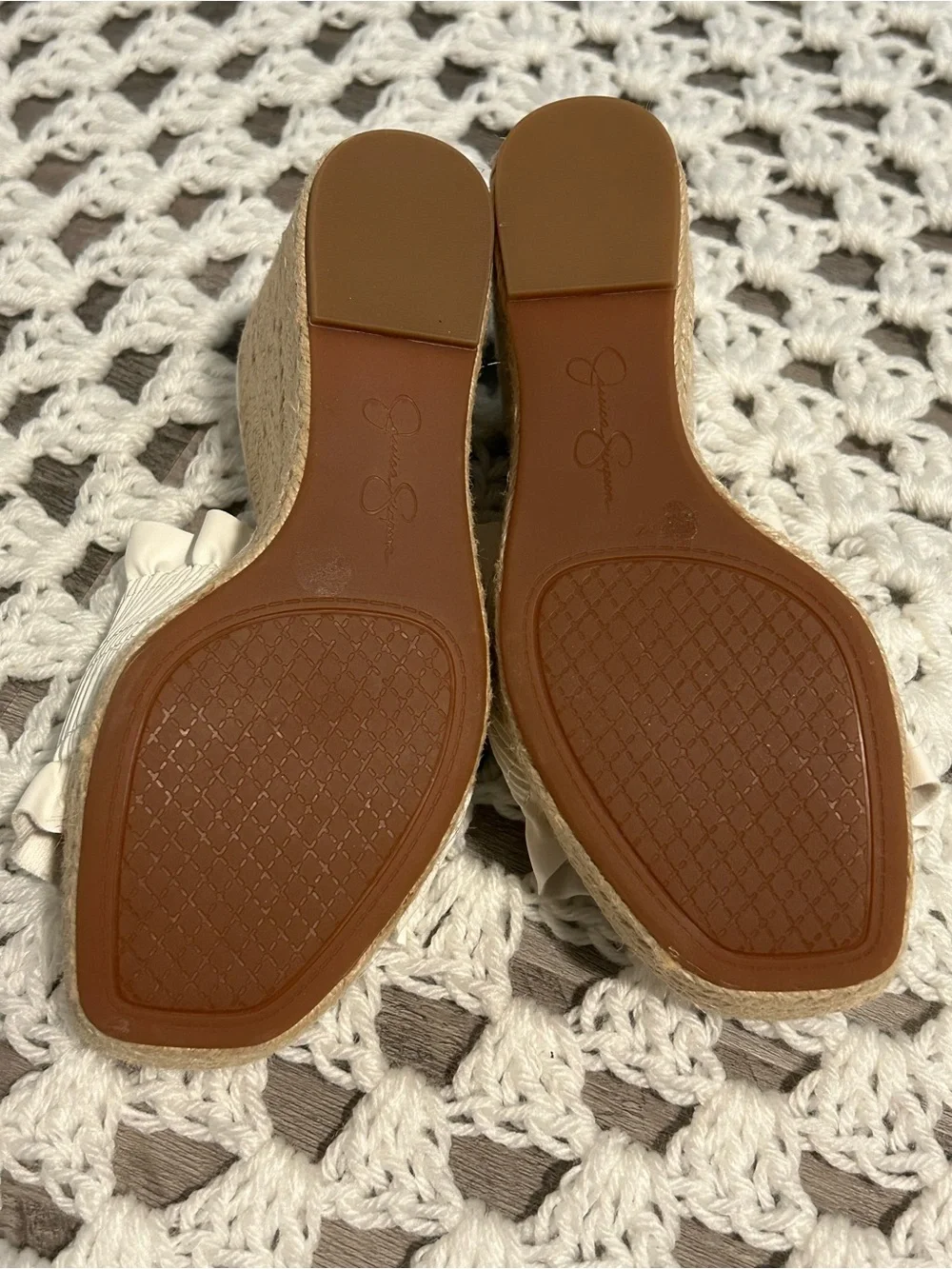 Jessica Simpson Cream Ruffle Smocked Wedge Slides